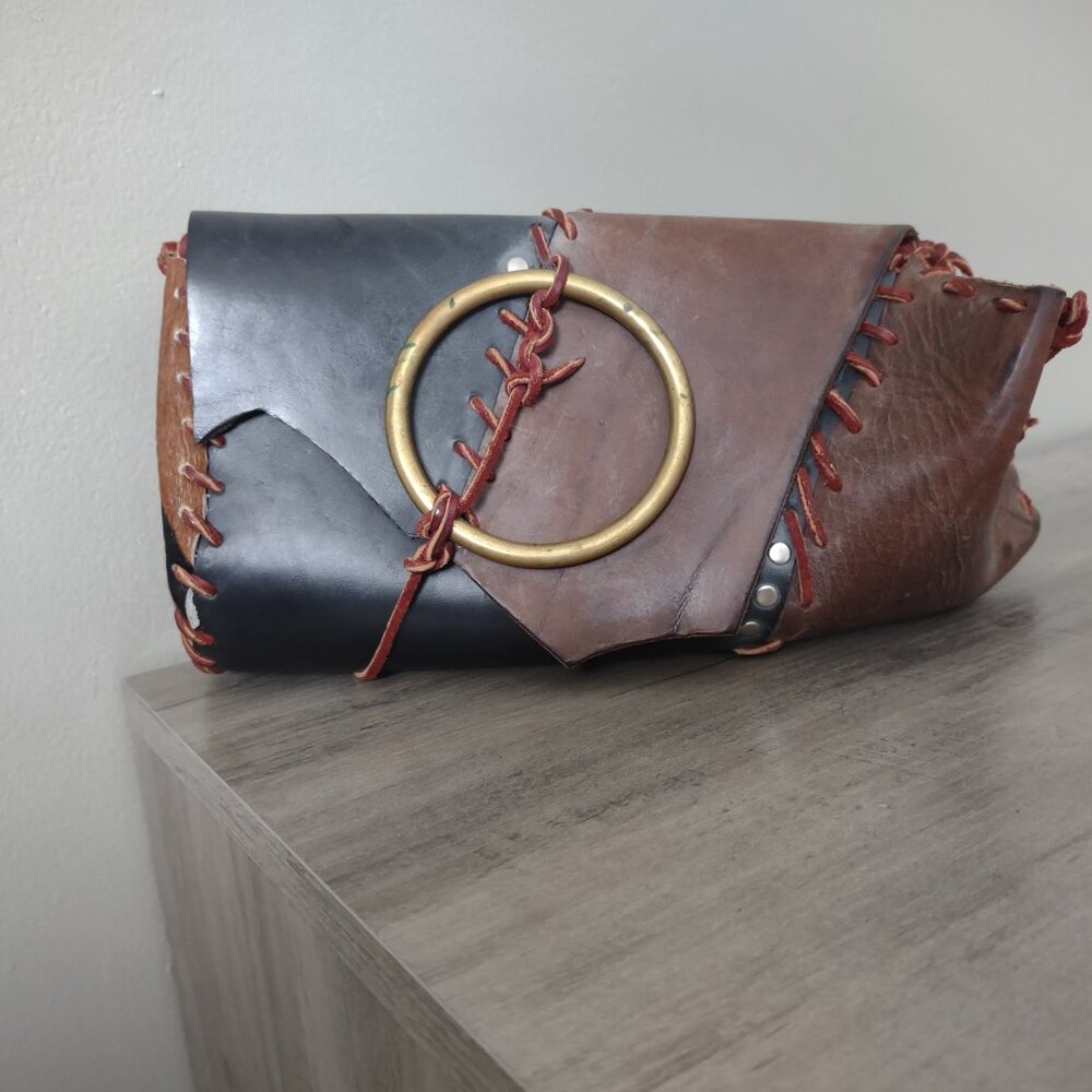 Custom made - vintage - moto - western style - rugged leather clutch purse - EUC